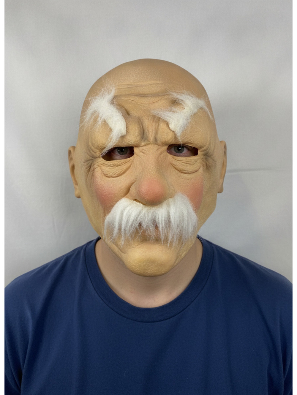 Old Man Latex Mask With White Mustache and Eyebrows